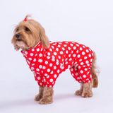 Pawstar Dots Red Peluşlu Su Geçirmez Küçük Irk Köpek Yağmurluk Tulum