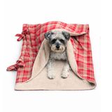 Pawtools Snuggle Nest Köpek Uyku Tulumu – Yumuşak, Katlanabilir Köpek Yatağı ve Battaniye (Kırmızı-Bej)