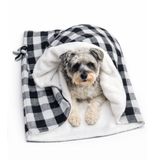 Pawtools Snuggle Nest Köpek Uyku Tulumu – Yumuşak, Katlanabilir Köpek Yatağı ve Battaniye (Siyah-Beyaz)