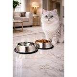 PawX 1 ADET Devrilmez Kaydırmaz Taban Paslanmaz Çelik Kedi Köpek Mama / Su Kabı 16 cm 250 ml