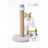 PawX Gri Kedi Tırmalama Tahtası ve Catnip Sprey Seti Doğal Oyun ve Sakinleştirici Eğitim Seti