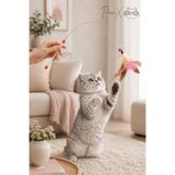 PawX Kedi Oyuncağı Tüylü Çıngıraklı Kedi Oltası 90 Cm Kedi Av Oyuncağı İnteraktif Oyuncak