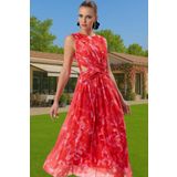 PayBuy A Kesim Çiçek Desenli Tül Abiye Elbise Belden Açılan Etek Detaylı Şık Görünüm Modern Stil