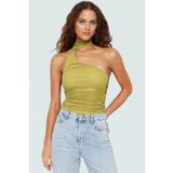 PayBuy Asimetrik Yaka Kolsuz Fitted Örme Bluz Esnek Polyester Günlük Stil Kaliteli İşçilik Mükemmel Uyum