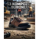 PayBuy Carla Jr S3 Kompozit Burunlu Kahverengi Kaymaz Taban Antistatik Hafif Iş Ayakkabısı - 41