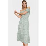 PayBuy Çiçekli Örme Midi Elbise Kadın Yazlık Kısa Kollu Carmen Yaka Günlük Yüksek Kalite Modern Stil