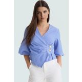 PayBuy Çizgili Fitted Terrycotton Bluz Kısa Kol Yazlık Günlük Konforlu Kesim Zarifane Tasarım