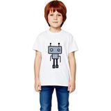 PayBuy Çocuk Tişört Anten Detaylı Robot Baskılı Yuvarlak Yaka Kısa Kol %100 Pamuk Rahat Kesim Günlük Modern - Beyaz