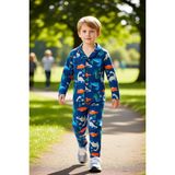 PayBuy Dinozor Desenli Erkek Çocuk Uzun Kollu Pijama Takımı Kaliteli Şık Rahat Günlük - Lacivert - 5 - 6 Yaş