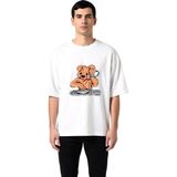 PayBuy Dj Köpek Kulaklık Müzik Baskılı Erkek Oversize Tişört - Beyaz - XL