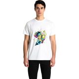 PayBuy Erkek Astronot Boombox Roket Uzay Temalı Dinamik Line Art Baskılı Tişört Günlük Rahat Modern Şık - Beyaz - 2XL