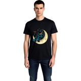 PayBuy Erkek Ay Temalı Keman Çalan Astronot Baskılı Rahat Kesim Kısa Kollu Tişört Günlük Modern Şık Zarif - Siyah - 2XL