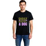 PayBuy Erkek Basketbol Köpek Baskılı Günlük Tişört Crew Yaka Kısa Kol %100 Pamuk Rahat Kesim Modern Şık - Siyah - 2XL