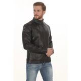 PayBuy Erkek Biker Ruhuna Uygun Slim Fit Derimont Erkek Hakiki Kuzu Derisi Mont Siyah Fermuarlı Ceket