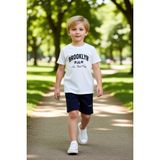 PayBuy Erkek Çocuk Brooklyn Baskılı Pamuklu T Shirt ve Şort Takımı Kaliteli Şık Rahat - Ekru - 3 - 4 Yaş