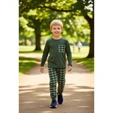 PayBuy Erkek Çocuk Pamuklu Örme Ekose Desenli Uzun Kollu Pijama Takımı Kaliteli Şık Rahat - Haki - 6 - 7 Yaş