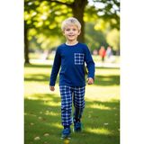 PayBuy Erkek Çocuk Pamuklu Örme Ekose Desenli Uzun Kollu Pijama Takımı Kaliteli Şık Rahat - Lacivert - 8 - 9 Yaş