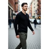 PayBuy Erkek Ekru Fitted Polo Yaka Uzun Kollu Ince Triko Kazak Basic Şık Günlük Kombinler Için Ideal - Siyah