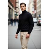 PayBuy Erkek Fitted Balıkçı Yaka Akrilik Triko Düz Uzun Kollu Basic Kazak Soğuk Havalar Için Şık Seçim - Siyah - XL