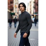 PayBuy Erkek Fitted Dar Kalıp Dik Yaka Uzun Kol Fitilli Triko Kazak Kış Günleri Için Şık ve Rahat Seçim - Antrasit - 2XL