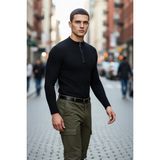 PayBuy Erkek Fitted Dik Yaka Fermuarlı Fitilli Triko Kazak Kış Sezonu Için Şık ve Rahat Pamuk Polyester - Siyah
