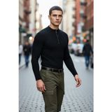 PayBuy Erkek Fitted Dik Yaka Fermuarlı Fitilli Triko Kazak Kış Sezonu İçin Şık Ve Rahat Pamuk Polyester