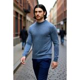 PayBuy Erkek Fitted Kalıp Dik Yaka Pamuklu Akrilik Karışımı Uzun Kollu Triko Kazak Günlük Şıklık Için Ideal - Mavi - XL