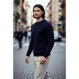 PayBuy Erkek Fitted Kesim Dokulu Triko Bisiklet Yaka Uzun Kollu Basic Akrilik Kazak Kış Sezonu Için Şık ve - Lacivert