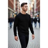 PayBuy Erkek Fitted Kesim Dokulu Triko Bisiklet Yaka Uzun Kollu Basic Akrilik Kazak Kış Sezonu Için Şık ve - Siyah - XL