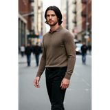 PayBuy Erkek Fitted Kesim Polo Yaka Triko Kazak Uzun Kollu Smart Casual Tarzı Günlük Şıklık Sunar - Vizon - XL