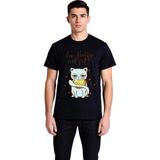 PayBuy Erkek Grafik Baskılı Kedi Tasarımı Mizah Tişört Kısa Kol Yuvarlak Yaka Rahat Kesim Günlük Modern - Siyah