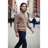 PayBuy Erkek Gri Fitted Kesim Düğmeli Dik Yaka Kalın Triko Kazak Kışlık Günlük Kombinler Için Şık Seçim - Vizon - 2XL