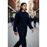 PayBuy Erkek Gri Oversize Bisiklet Yaka Düz Düşük Kol Akrilik Triko Kazak Casual Tarzlara Özel Rahatlık - Lacivert - 2XL