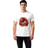 PayBuy Erkek Itfaiyeci Kafası Grafik Baskılı Kısa Kollu Yuvarlak Yaka Pamuk Tişört Sanat Tasarım Günlük - Beyaz - 2XL