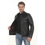 PayBuy Erkek Kapitone Detaylı Derimont Şık Modern Hakiki Kuzu Derisi Erkek Siyah El Yapımı Biker Mont