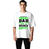 PayBuy Erkek Oversize Baba Günü Brunch Buffet Baskılı Rahat Kesim Kısa Kollu Nostaljik Tasarım Tişört Şık - Beyaz - 2XL