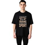 PayBuy Erkek Oversize Basketbol Baskılı Tişört Mizahi Spor Tasarımı Rahat Kesim Günlük Giyim Modern Şık - Siyah