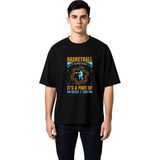 PayBuy Erkek Oversize Basketbol Baskılı Tişört Yaşam Felsefesi Temalı Günlük Rahat Kesim Modern Şık Zarif - Siyah - XL