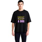 PayBuy Erkek Oversize Basketbol Köpek Baskılı Tişört Rahat Kesim Günlük Giyim Renkli Desen Modern Şık Zarif - Siyah - 2XL