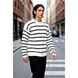 PayBuy Erkek Oversize Bisiklet Yaka Çizgili Selanik Dokuma Kalın Akrilik Kışlık Kazak Konforlu Stil - Ekru - XS