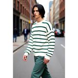 PayBuy Erkek Oversize Bisiklet Yaka Çizgili Selanik Dokuma Kalın Akrilik Kışlık Kazak Konforlu Stil - Yeşil - XS