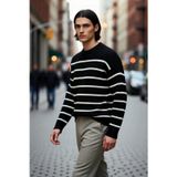 PayBuy Erkek Oversize Bisiklet Yaka Çizgili Selanik Dokuma Kalın Akrilik Kışlık Kazak Konforlu Stil