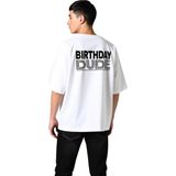 PayBuy Erkek Oversize Doğum Günü Kutlama Retro Baskılı Kısa Kollu Rahat Kesim Tişört Günlük Modern Şık - Beyaz - 2XL