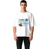 PayBuy Erkek Oversize Futbol Baskılı Tişört Babamla Izlerim Yazısı Yıldız Topu Grafik Günlük Rahat Modern - Beyaz - 2XL