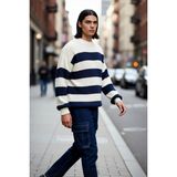 PayBuy Erkek Oversize Geniş Kalıp Bisiklet Yaka Çizgili Akrilik Triko Kazak Soğuk Kış Günleri Için Ideal - Indigo