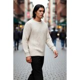 PayBuy Erkek Oversize Geniş Kalıp Saç Örgülü Bisiklet Yaka Triko Kazak Kış Modası Için Ideal Seçim - Beyaz