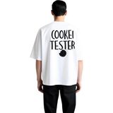 PayBuy Erkek Oversize Grafik Baskılı Kurabiye Tester Mizahi Tasarım Kısa Kollu Rahat Kesim Günlük Tişört - Beyaz