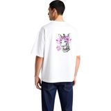 PayBuy Erkek Oversize Grafik Baskılı Tişört Cartoon Zebra Tasarımı Dijital Baskı Rahat Kesim Günlük Modern - Beyaz