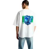 PayBuy Erkek Oversize Grafik Baskılı Tişört Futuristik Robot Tasarım Kısa Kollu Rahat Kesim Günlük Modern - Beyaz - 2XL