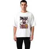 PayBuy Erkek Oversize Grafik Baskılı Tişört Manga Tarzı Savaş Temalı Retro Tasarım Konforlu Günlük Rahat - Beyaz - 2XL